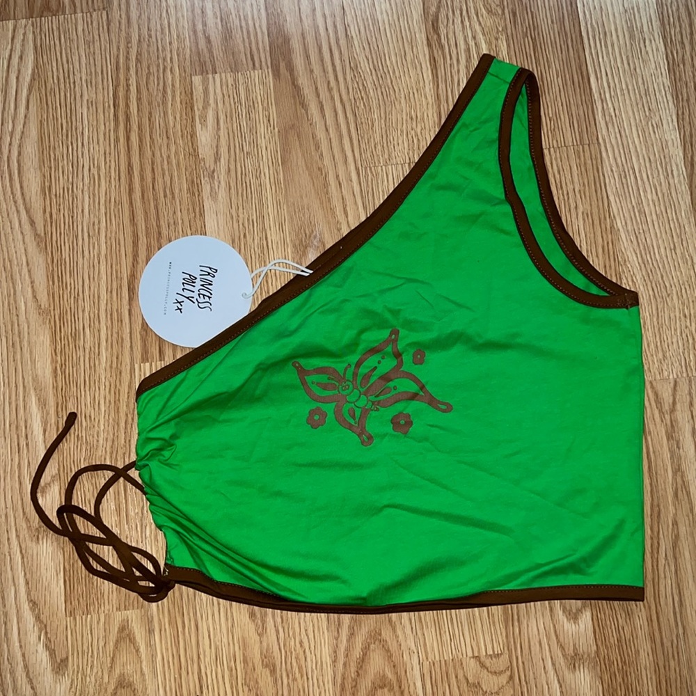 Princess Polly Off-Shoulder Green and Brown Top